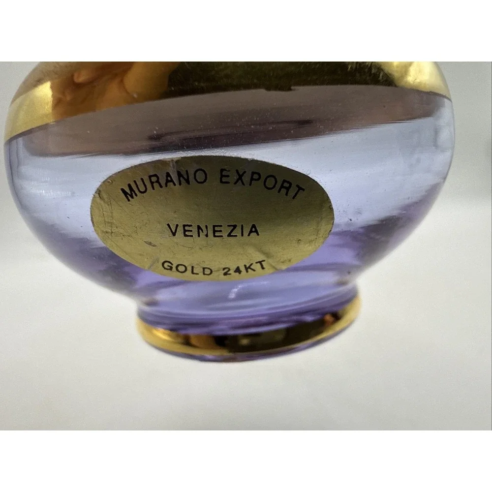 Murano Lavender Venezia Glass Hand Painted Enamel Gold Gilt  Vintage Vase  3